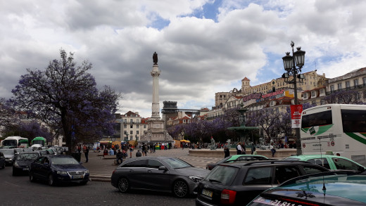 Rossio square with its purple jockrand trees.