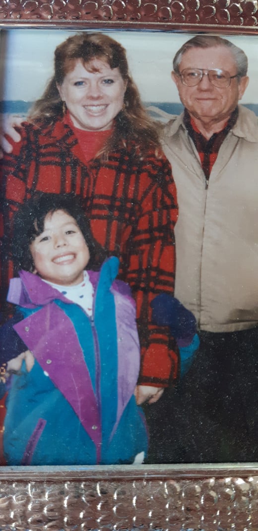 Old photo of my mom, my grandpa and myself. I feel like all three of us have unique and genuine smiles. 