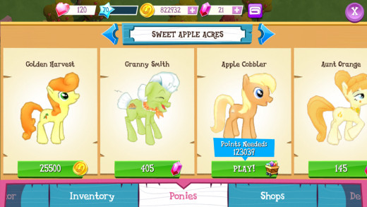 The Pony in question is Apple Cobbler in My Little Pony mobile by Gameloft