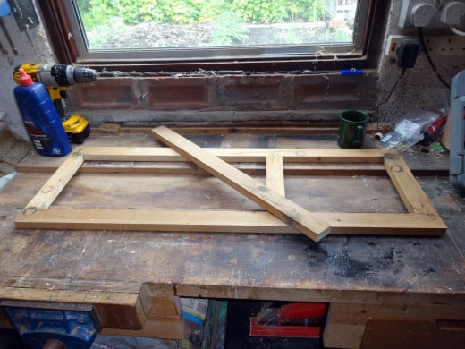 Off cut from original wood used to make the frame to be used to make the replacement middle rail.