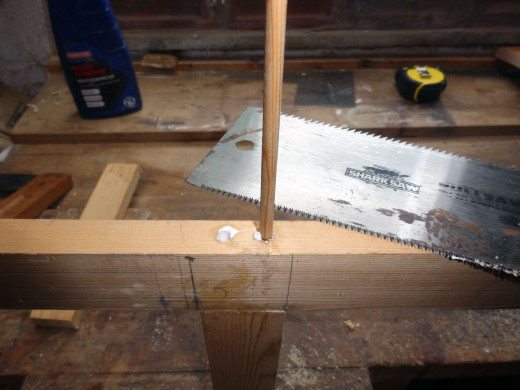 Using a Japanese saw as it cuts on the pull, and therefore ideal for this type of woodwork.