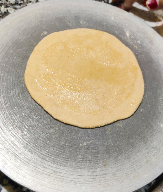 Oil greased on the roti