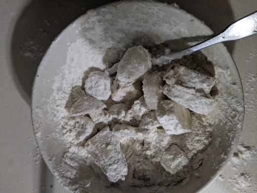 Coat with flour after soaking in a salted water solution