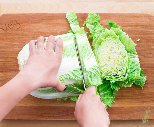 Cut the cabbage to bite size pieces