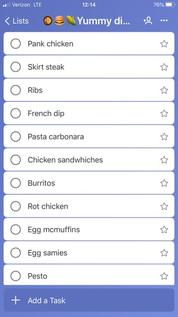 meal idea list