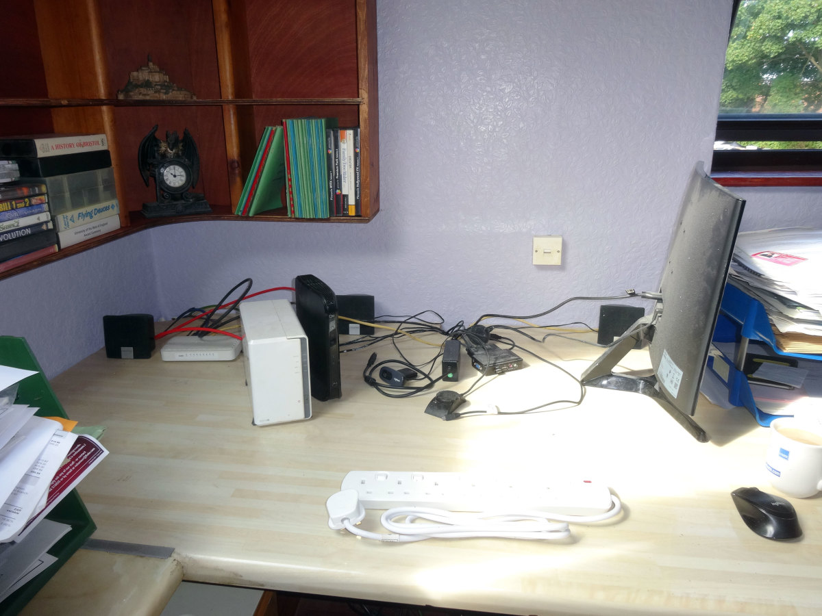 The original cabling on the desk, the following photos is the desk management I did to tidy the desk up