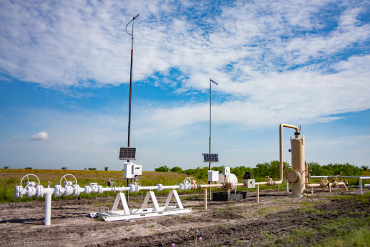A natural gas meter station with solar powered instruments.