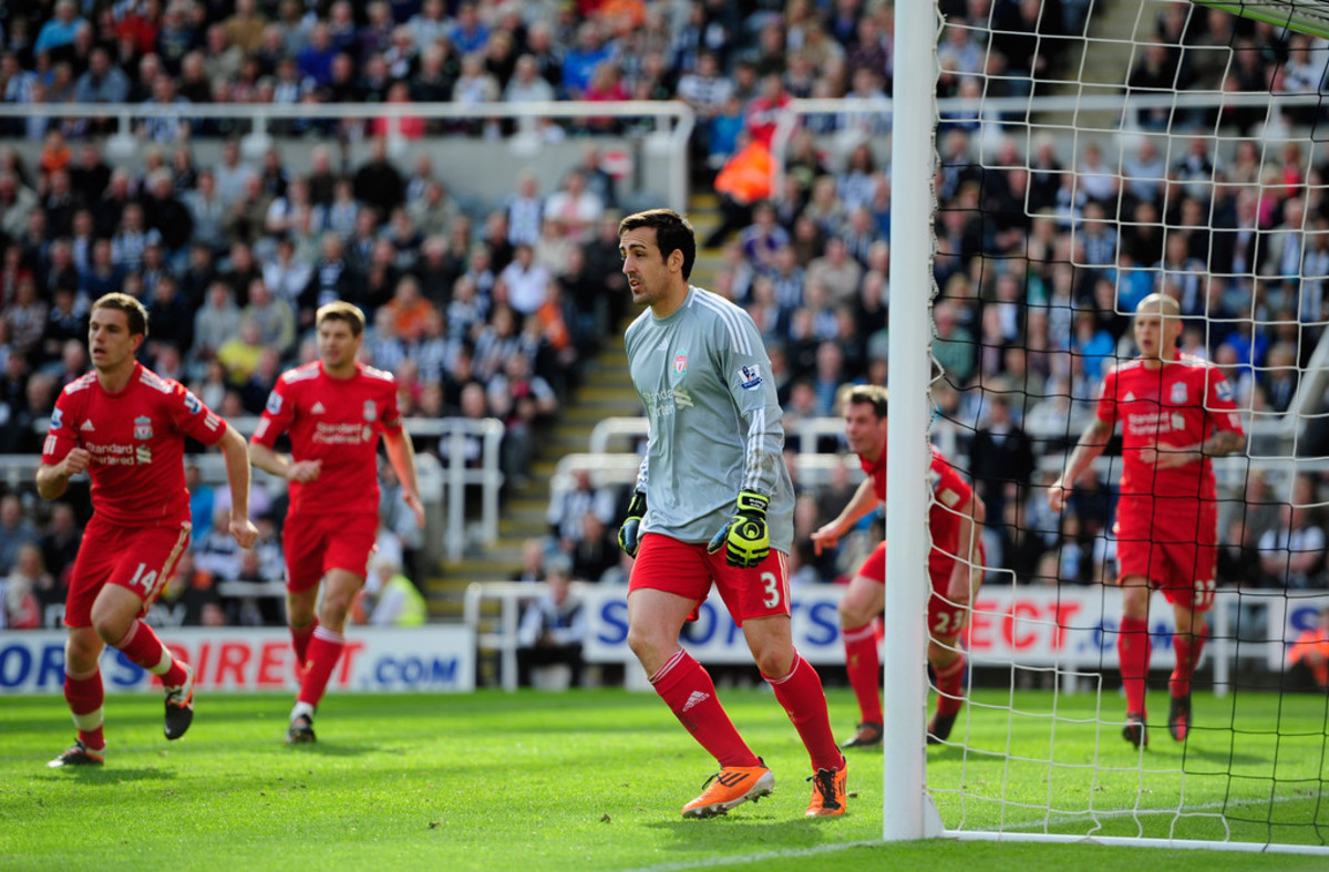 Liverpool defender, Jose Enrique in goal against his old club, Newcastle United.