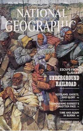 Jerry Pinkney (1939-  ) Underground Railroad and Resistance Cover for National Geographic Vol. 166 No.1 July, 1984 Watercolor 