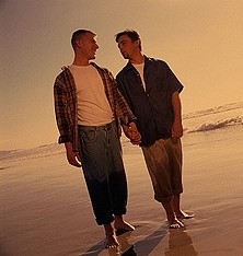 Men Holding Hands on Beach