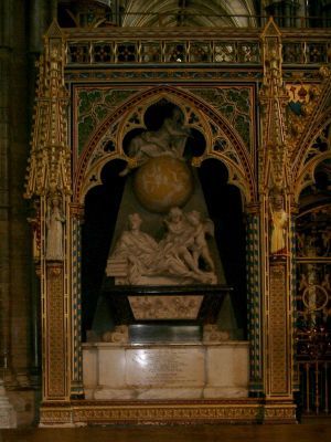 Newton's grave in Westminster Abbey.