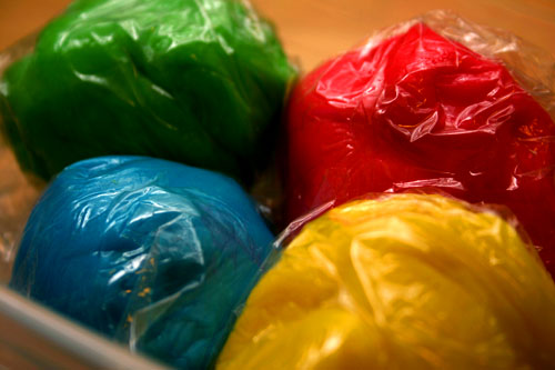 homemade play dough, bagged and ready for the kids