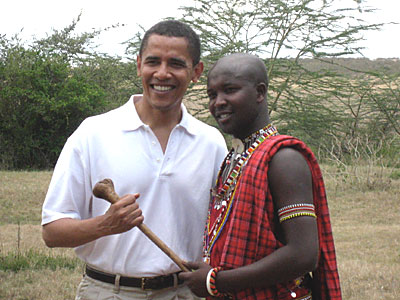 Illinois Senator, Barrack Obama, encourages the local community within Mara to conserve the Mara ecosystem - the Seventh Wonder of the World - for responsible tourism and posterity