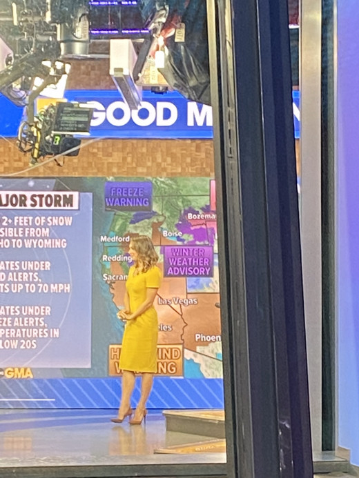 Ginger of “GMA” is featured doing the weather.