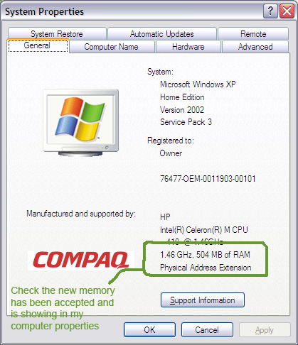 Check the memory has been upgraded, this is before