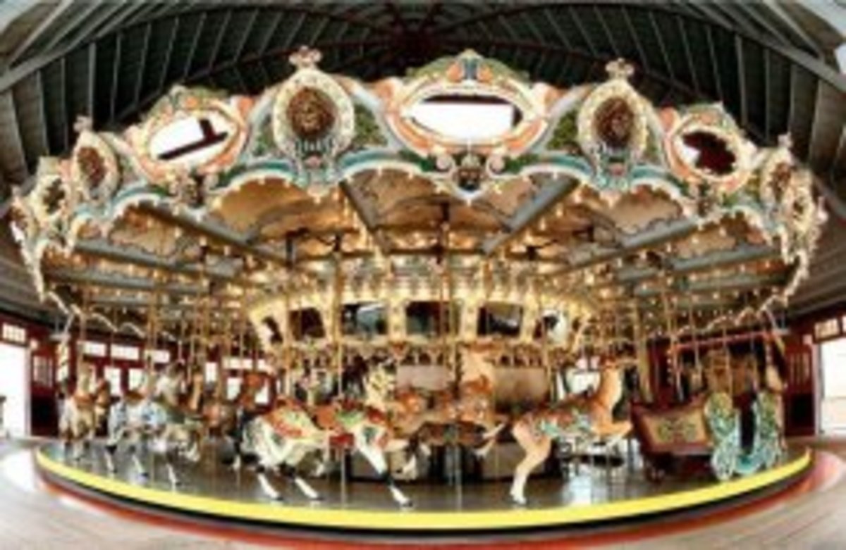 The San Francisco Zoo, founded in 1929, houses a historic Dentzel Carousel built by William H. Dentzel in 1921. It is intricately hand-carved wood throughout. Since the 1930s carousel animals were metal and fiberglass, but this is wood.