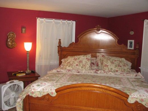 To the left of the bedroom; two double closets