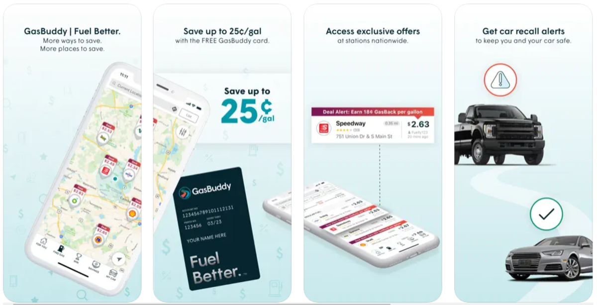 Images of the GasBuddy iPhone app.