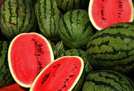 Watermelon whole and halved