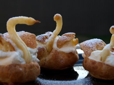 Choux pastry swans filled with cream