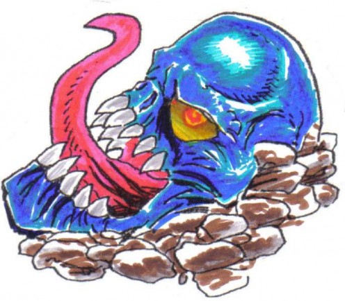 Colored with felt tips, this demon head was quickly sketched and inked fast.