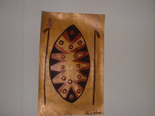 A painting of war artifacts, with depression you are always fighting to overcome the disease.