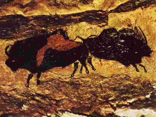 Bisons painted some 30000 years ago in the caves at Lascaux, France