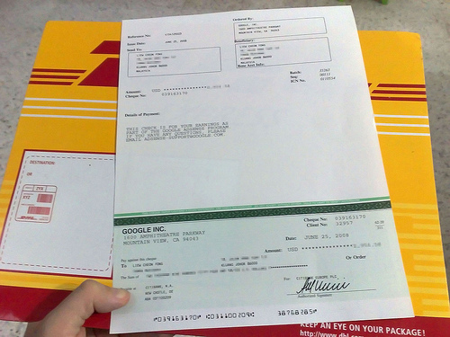 This is what a check from Adsense looks like