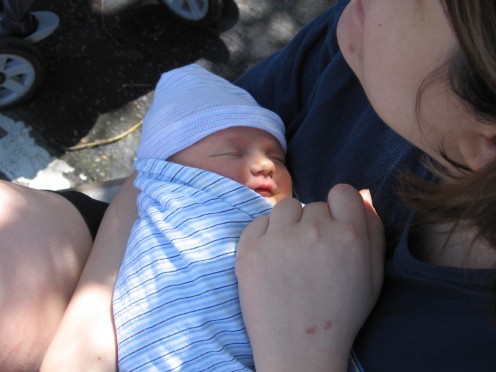It is best to keep newborns Swaddled and with a hat on when outdoors and if your house is cold.