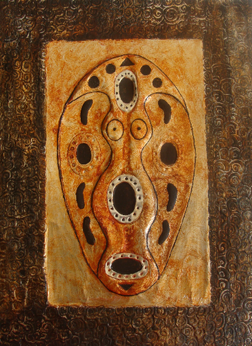Mother Africa: Unique African Metal Art by Injete Chesoni. Painting of an African Mask on Hand-Embossed Metal. 