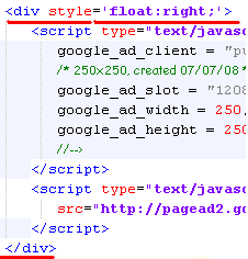 HTML code to add Adsense block inside posts