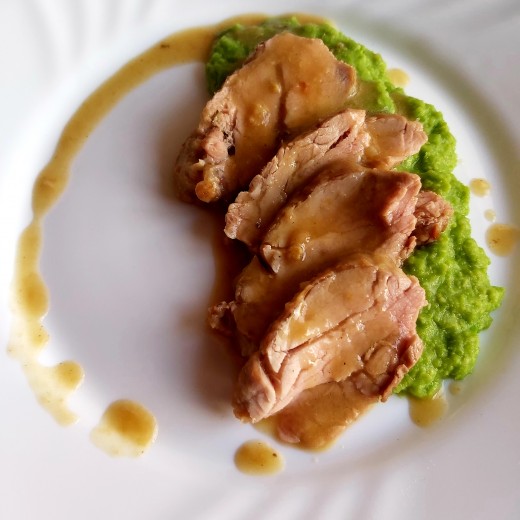 Pork loin with mushy peas