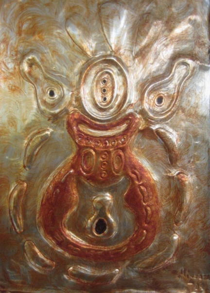 Abstract Metal Art Painting by Injete Chesoni: "My Fathers Mask," from the African Art Mask Collection