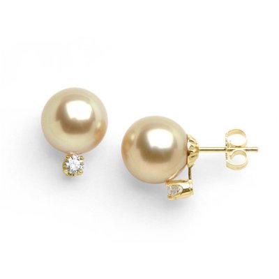 South Sea golden pearl and diamond earrings 