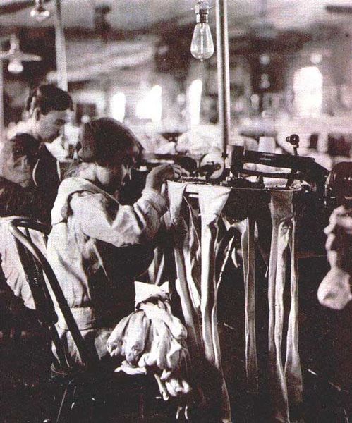 Training and education in the past for unemployment. This may be a child and child labor laws were enacted to prtected those like her. This is a picture of sewing work from Department of Labor Wirtz Labor Library (public domain),   