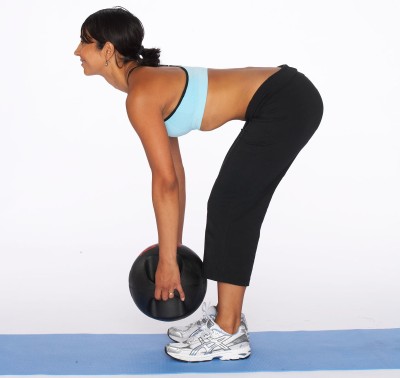 Start doing deadlifts with very very light weights for becoming habitual like this lady is doing it with a ball.