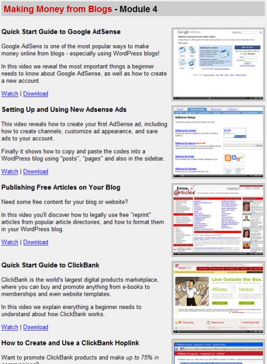 Wordpress Wizard 2.0 Members area , Make Money Blogging section