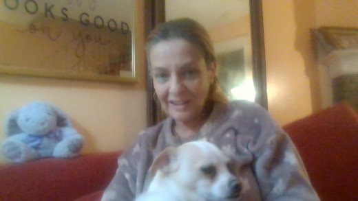 A good photograph of SherAnne with Fixer, my litttle dog on right here! 2025.