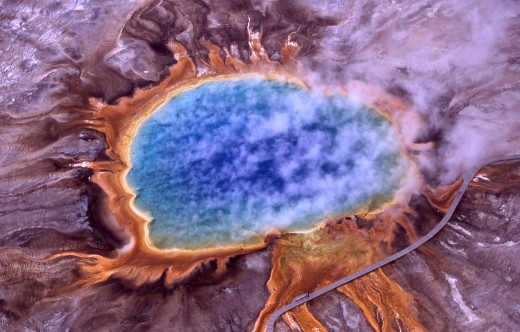 Multicolored bacteria at the Grand Prismatic Spring