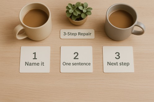Three-step repair: Name it. One sentence. Next step.