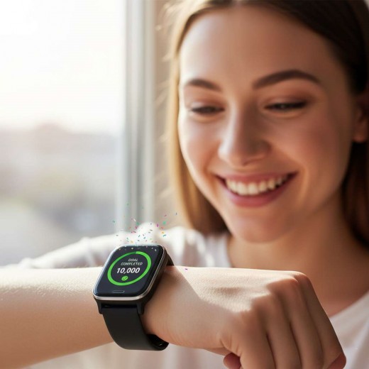 A fitness tracker showing completed step goals