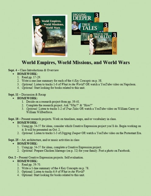 Student hand-out page on what to expect each week in the class