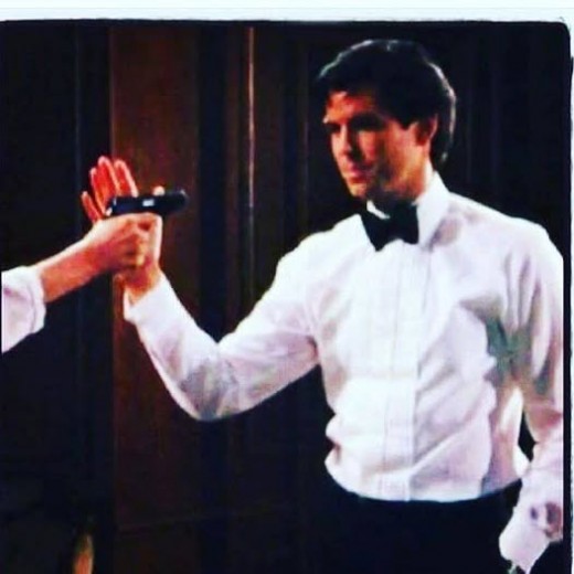 Pierce Brosnan screen testing  for The Living Daylights (1987). Timothy Dalton would end up playing the role instead.