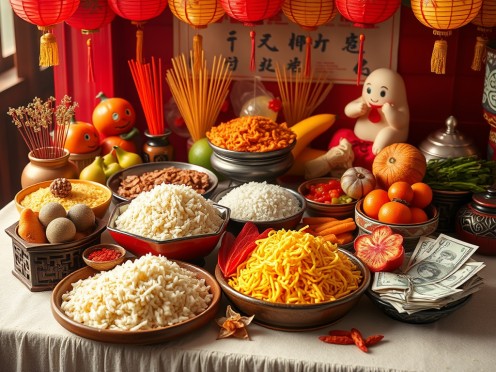 A Hungry Ghost Festival - Food offerings