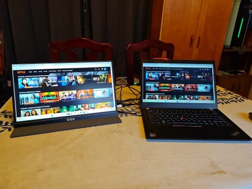 The QQH monitor displayed a brighter and more vivid image than the laptop