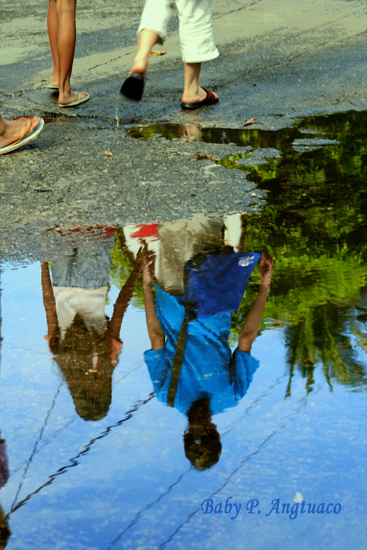 Reflection on a puddle of water