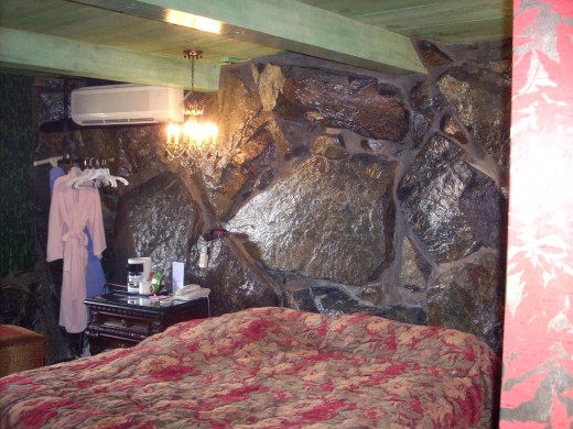 This was our awesome room at the Madonna Inn! We chose this one because we loved the rock wall and it also has a waterfall shower.
