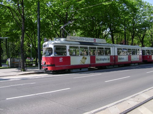 Trams in Vienna are in the national colors of red and white (unless they are covered in advertising). I recommend taking a tram around the burg ring it goes past all major buildings and museums.