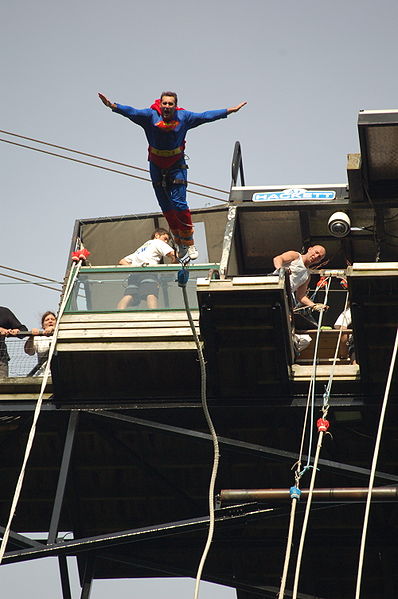 Bungee jumping from the Souleuvre Viaduct in Normandy.