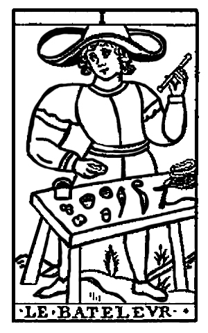 The Juggler or The Magician.  Tarot cards have often been used by psychics as a method for focussing when 'reading' people